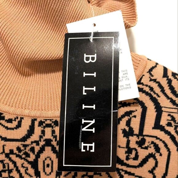 NWT Biline for Canada S Silk and Cotton Blend Tan and Black Knit Sweater - Picture 6 of 6